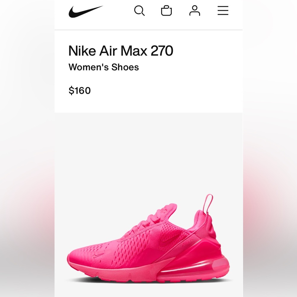 NWOT Nike Air Max 270 hyper pink Sz 9.5 women’s